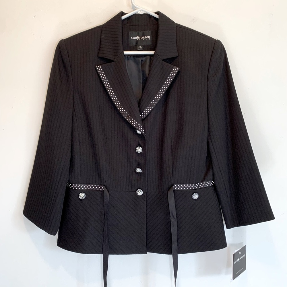 Sag Harbor Black Skirt Jacket Suit Camellia Button & Ribbon Detail 14 - Picture 10 of 15